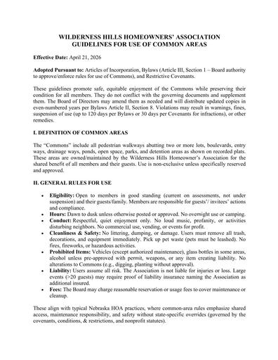 WH HOA Commons Use Guidelines